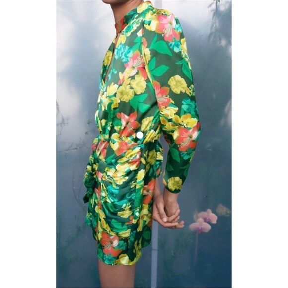 NWT Zara Blogger’s Favorite Floral Satin Effect Cutout Long Sleeve Mini Dress - Picture 3 of 16